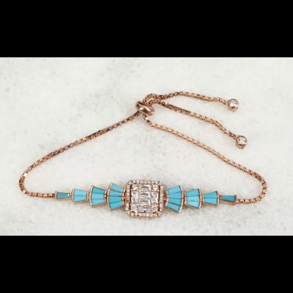 ⭕️SOLD⭕️Rose Gold Turquoise Topaz Bracelet 925 - Picture 2 of 3
